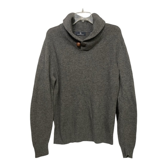 Hart Schaffner Marx Gray Shawl Collar Sweater M Lambswool Elbow Patch - Picture 1 of 11